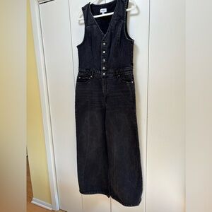 Black Denim Button-Front Jumpsuit XL by Pistola